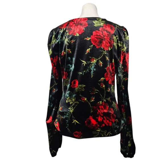 INC Women’s Velvet Floral Ruched Puff Sleeve Top Medium Whimsygoth Romantic Y2K - Picture 4 of 14